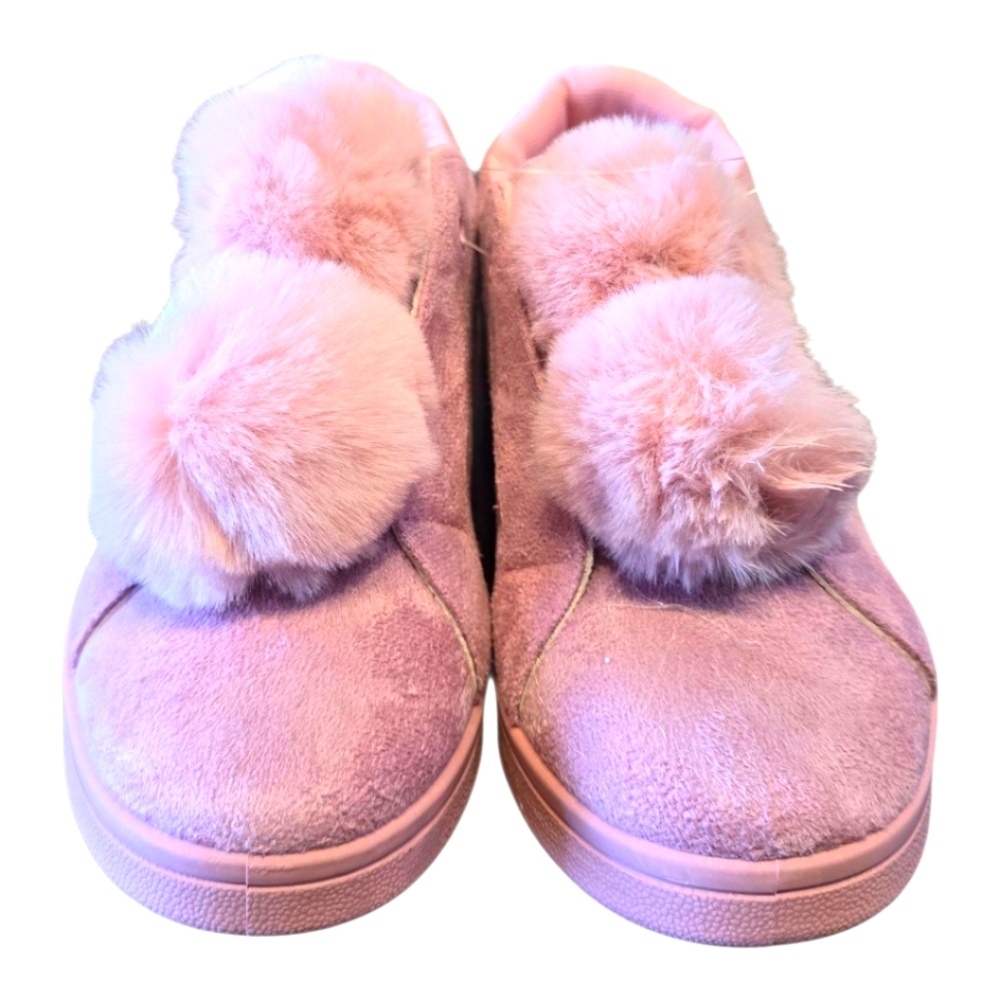 Charles Albert Pink Faux Suede Pom Pom Slip On Sneakers 9
